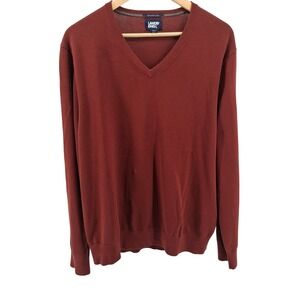 Lands' End Mens V‎ Neck Sweater Cotton Blend Casual Burgundy Large Preppy Fall